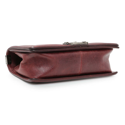 Exclusive Chanel Burgundy Calfskin Double Stitch Medium Boy Flap — Back View