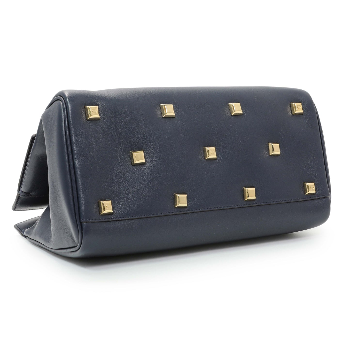 Exclusive Salvatore Ferragamo Blue Calfskin Medium Studio Bag — Back View