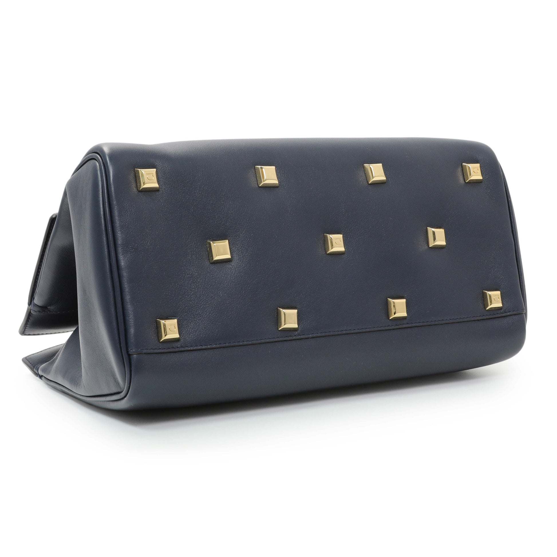 Exclusive Salvatore Ferragamo Blue Calfskin Medium Studio Bag — Back View