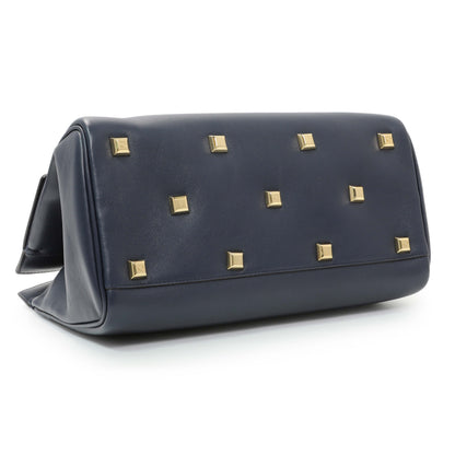 Exclusive Salvatore Ferragamo Blue Calfskin Medium Studio Bag — Back View