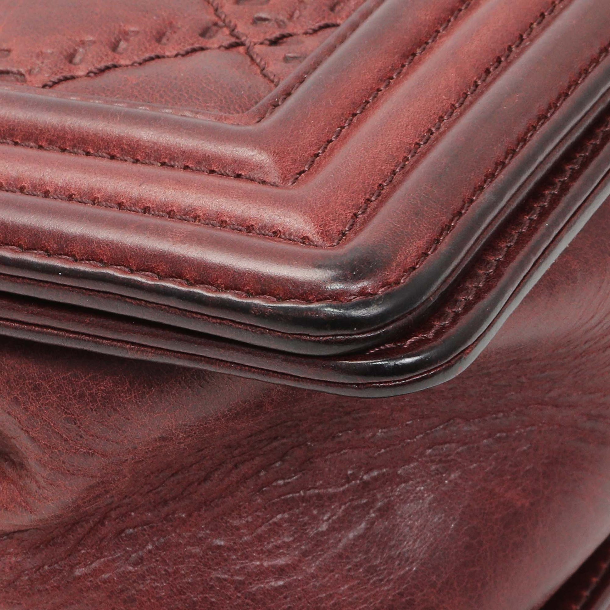 Exclusive Chanel Burgundy Calfskin Double Stitch Medium Boy Flap — Top View