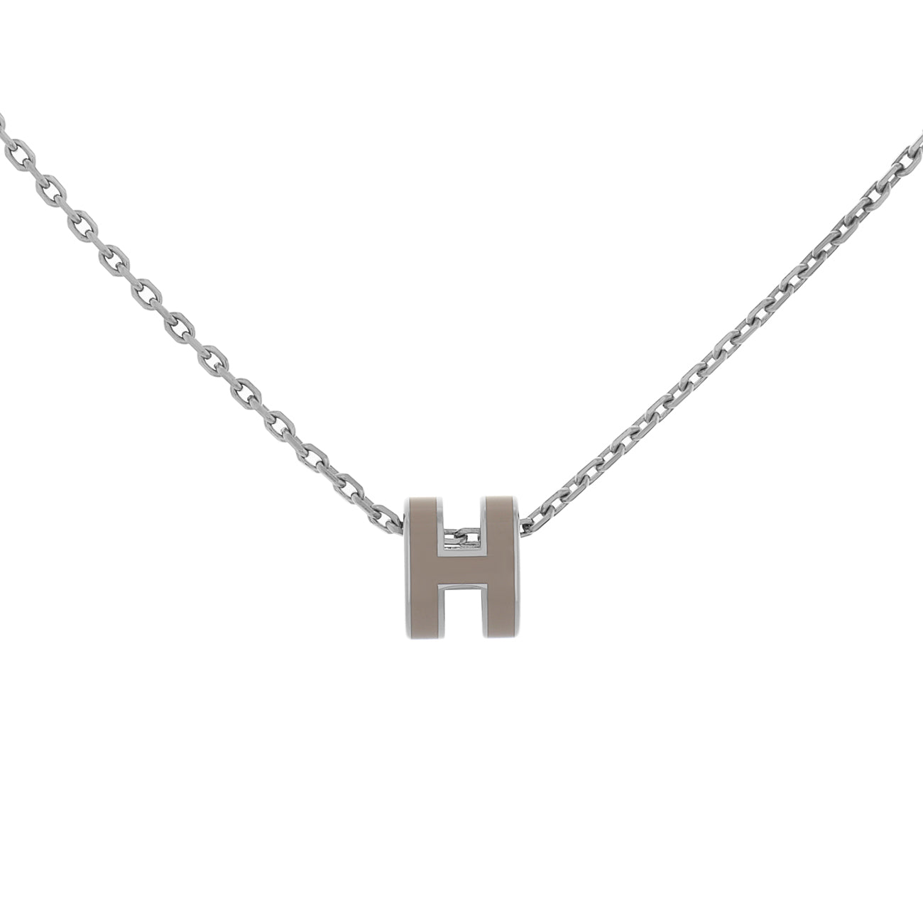 Exclusive Hermes Palladium Marron Glace Mini Pop H Pendant Necklace — Front View