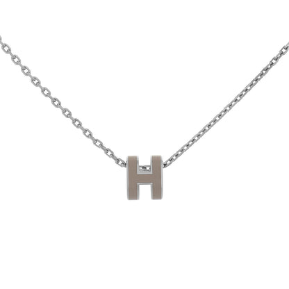 Exclusive Hermes Palladium Marron Glace Mini Pop H Pendant Necklace — Front View