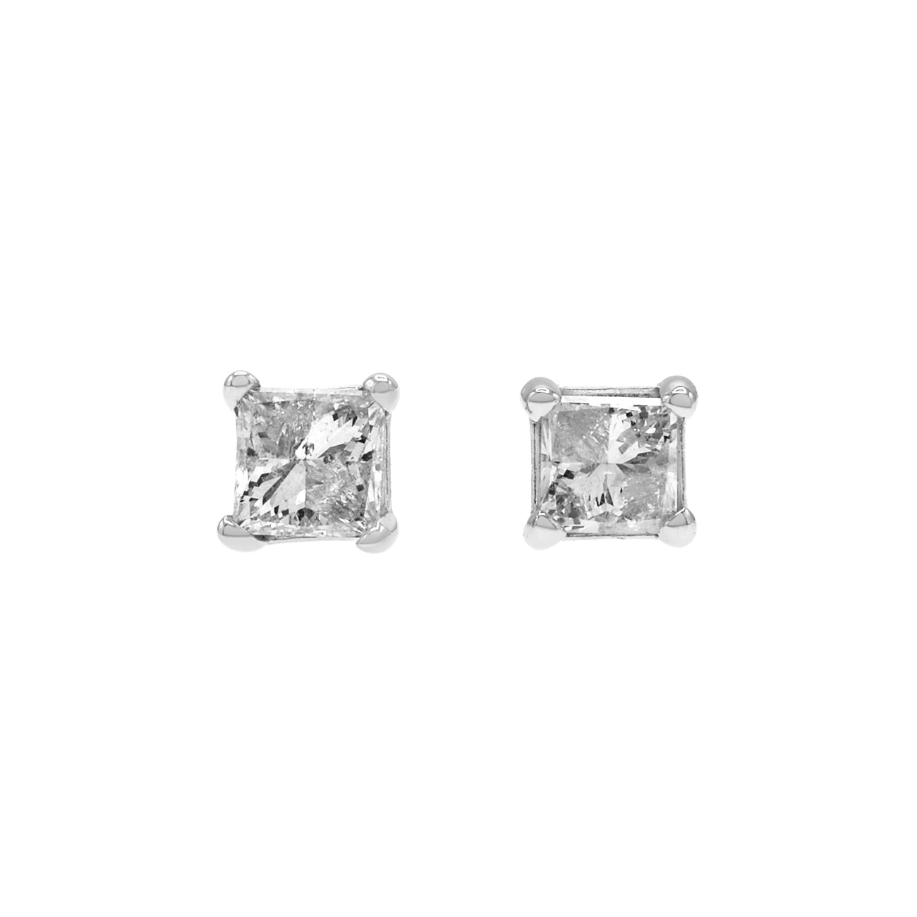 Exclusive 14K White Gold 0.54 Carat Princess Diamond Stud Earrings — Front View