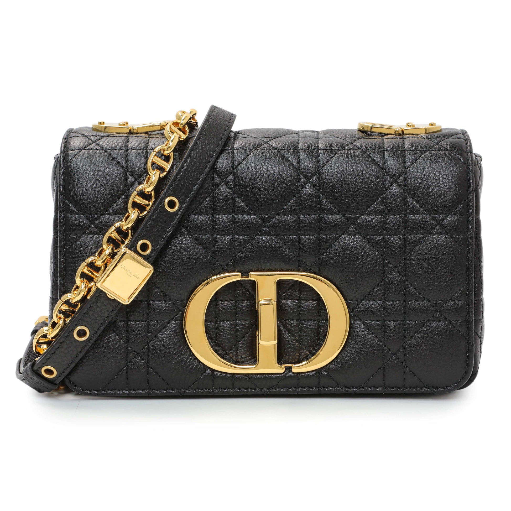 Exclusive Christian Dior Black Cannage Calfskin Small Caro Bag — Front View