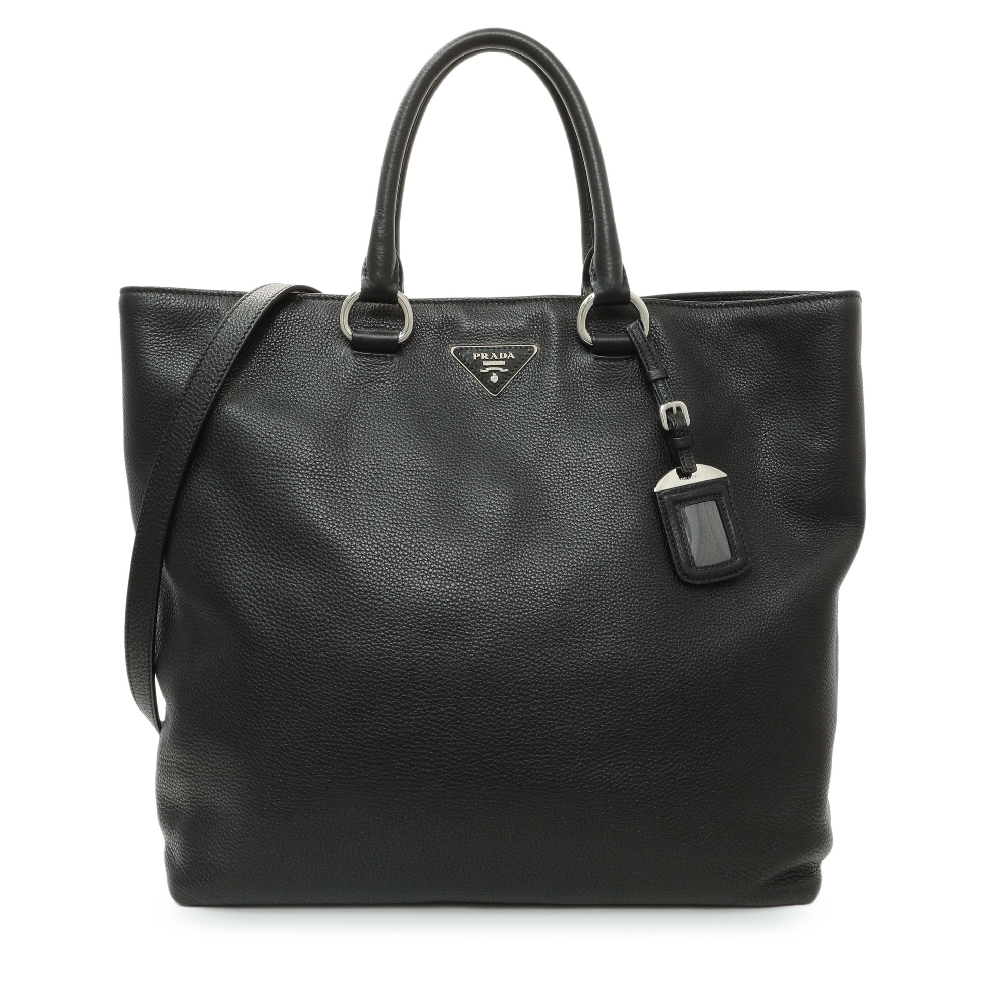 Exclusive Prada Black Vitello Daino Tote — Front View