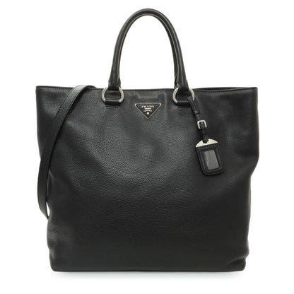 Exclusive Prada Black Vitello Daino Tote — Front View