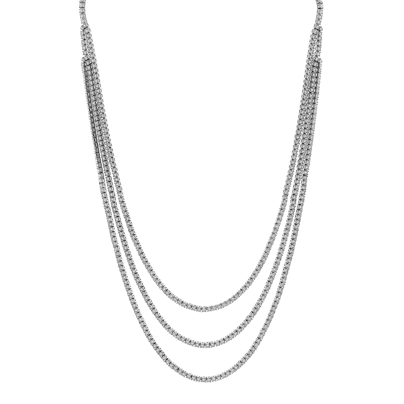Exclusive 18K White Gold 14.04 Carat Riviere Diamond Necklace — Front View
