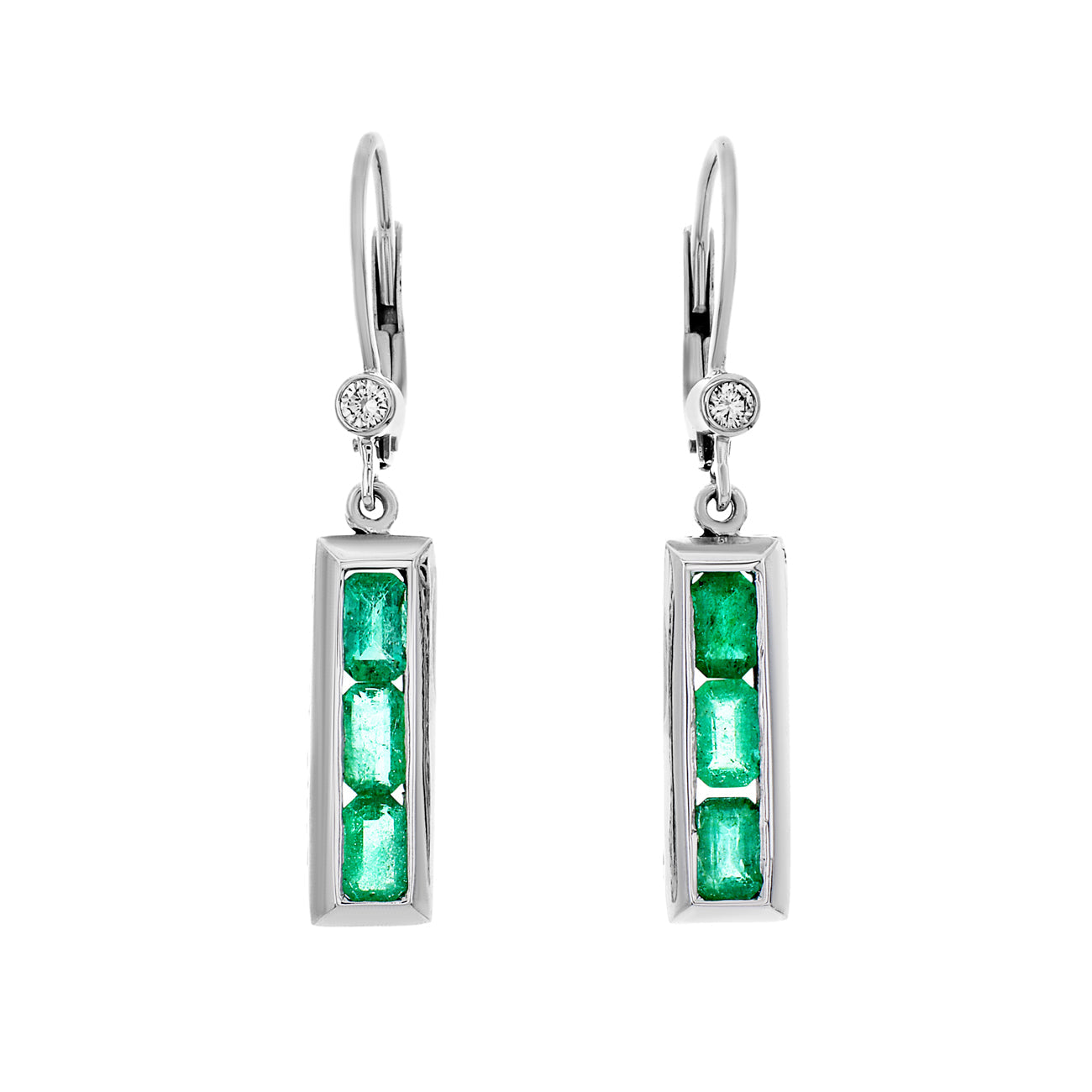 Exclusive 14K White Gold 2.08 Carat Emerald Drop Earrings — Front View