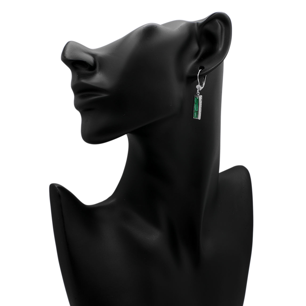 Exclusive 14K White Gold 2.08 Carat Emerald Drop Earrings — Back View