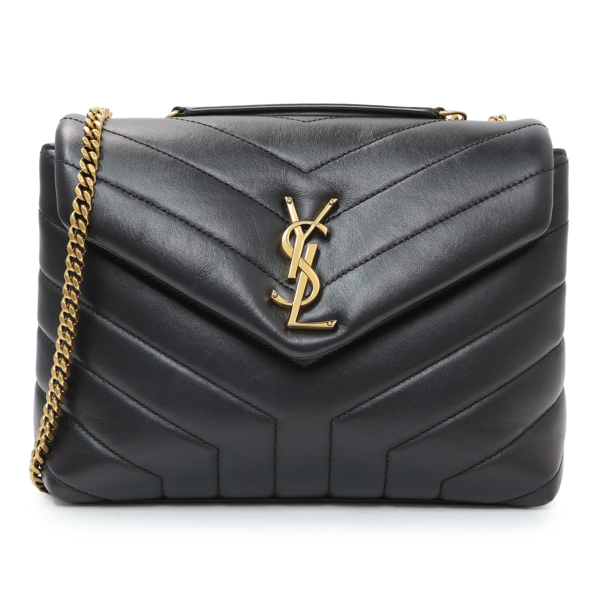 Exclusive Saint Laurent Black Calfskin Loulou Chain Satchel Small — Front View