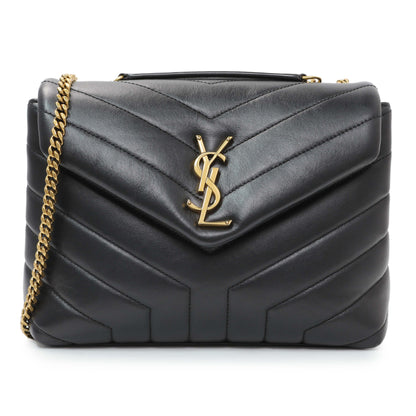 Exclusive Saint Laurent Black Calfskin Loulou Chain Satchel Small — Front View