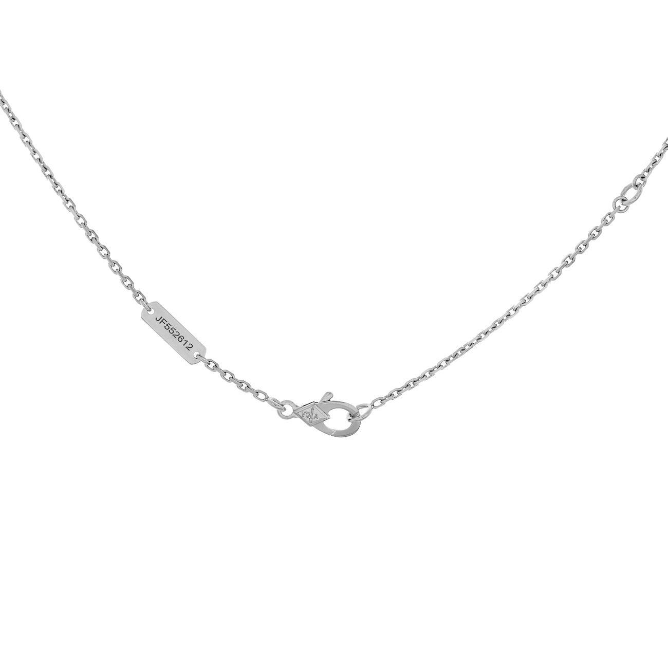 Exclusive Van Cleef & Arpels 18K White Gold Guilloche Vintage Alhambra Pendant Necklace — Back View