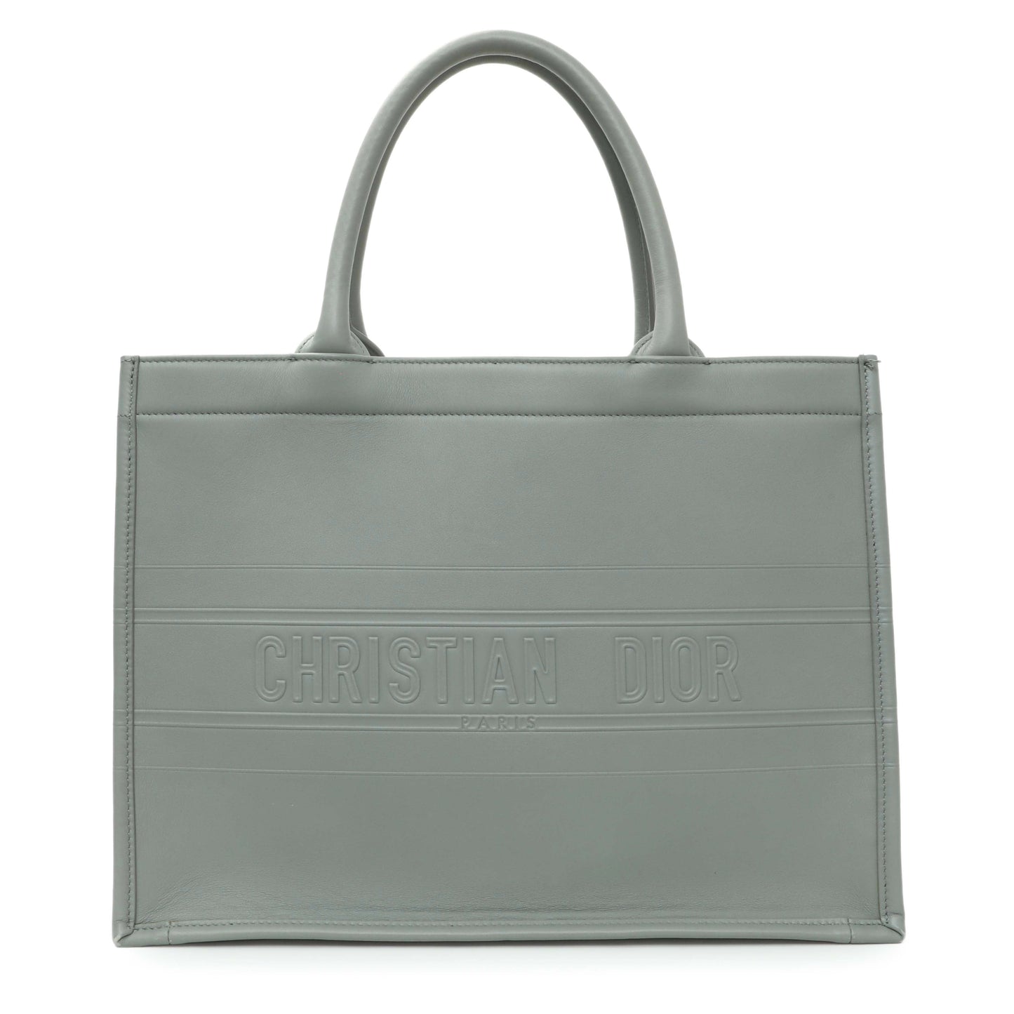 Exclusive Christian Dior Grey Calfskin Embossed Medium Book Tote — Front View