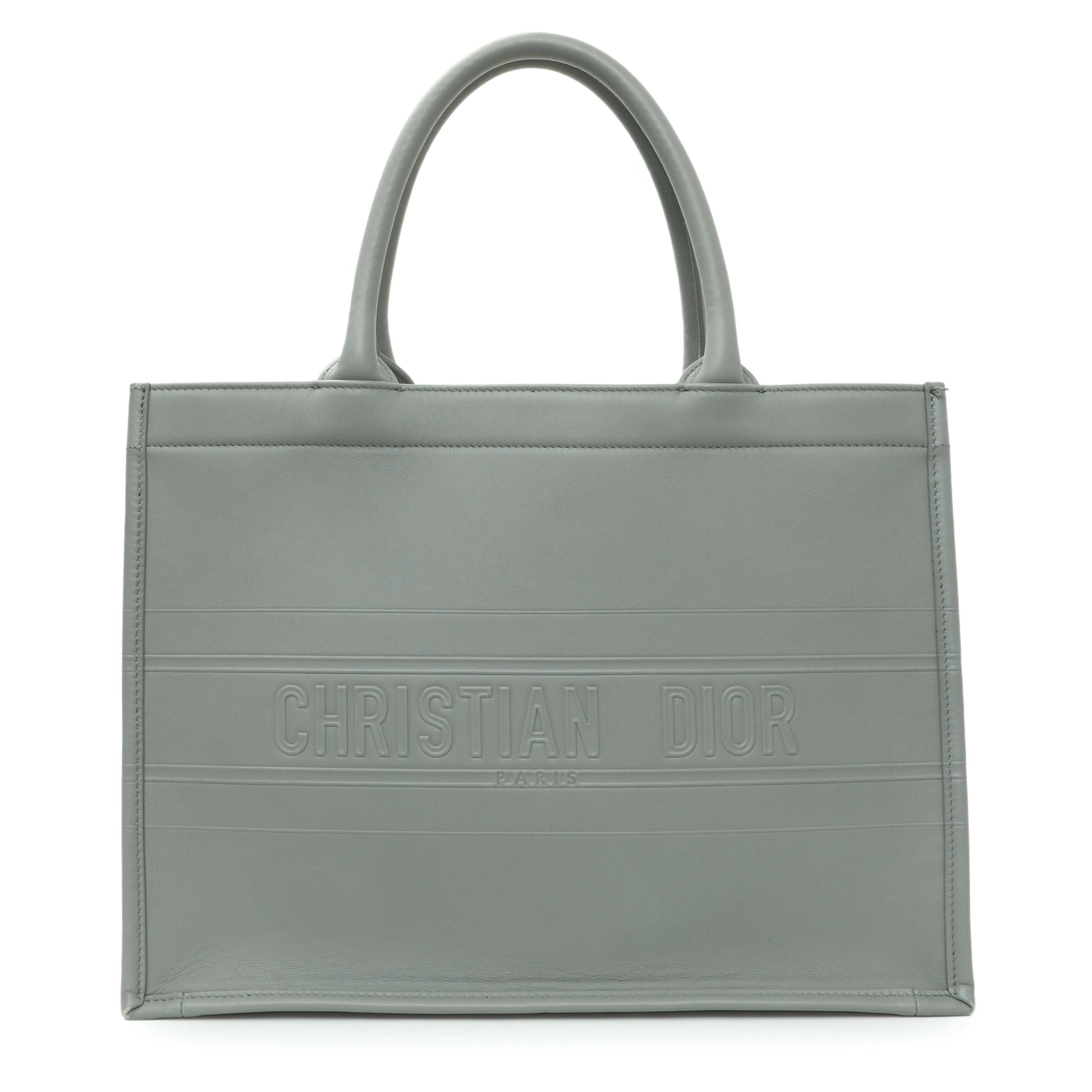 Exclusive Christian Dior Grey Calfskin Embossed Medium Book Tote — Front View