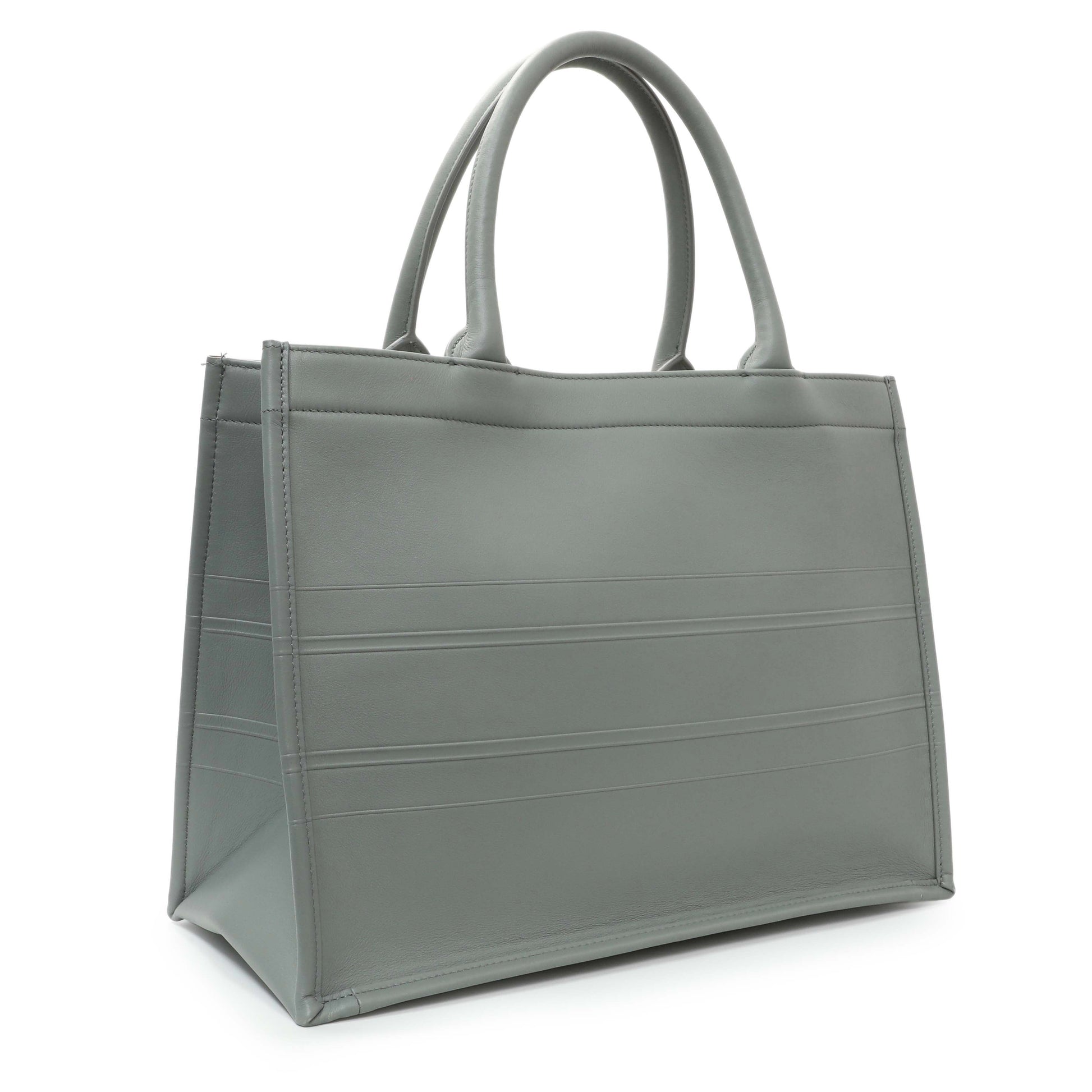 Exclusive Christian Dior Grey Calfskin Embossed Medium Book Tote — Side View