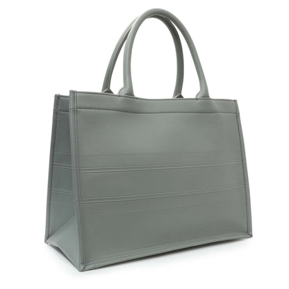 Exclusive Christian Dior Grey Calfskin Embossed Medium Book Tote — Side View