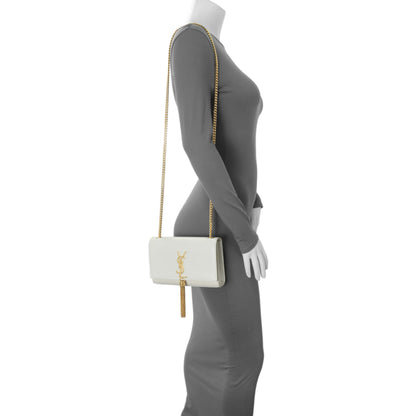 Exclusive Saint Laurent Crema Soft Grain De Poudre Small Classic Monogram Kate Tassel Satchel — Alternate View 13