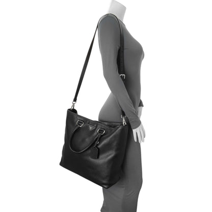 Exclusive Prada Black Vitello Daino Tote — Lifestyle View