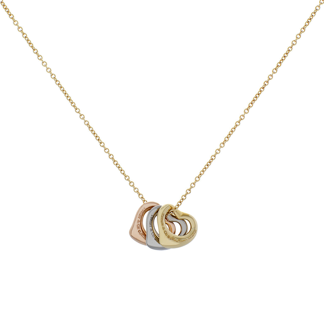 Exclusive Tiffany & Co. 18K Elsa Peretti Open Heart Triple Pendant Necklace — Side View