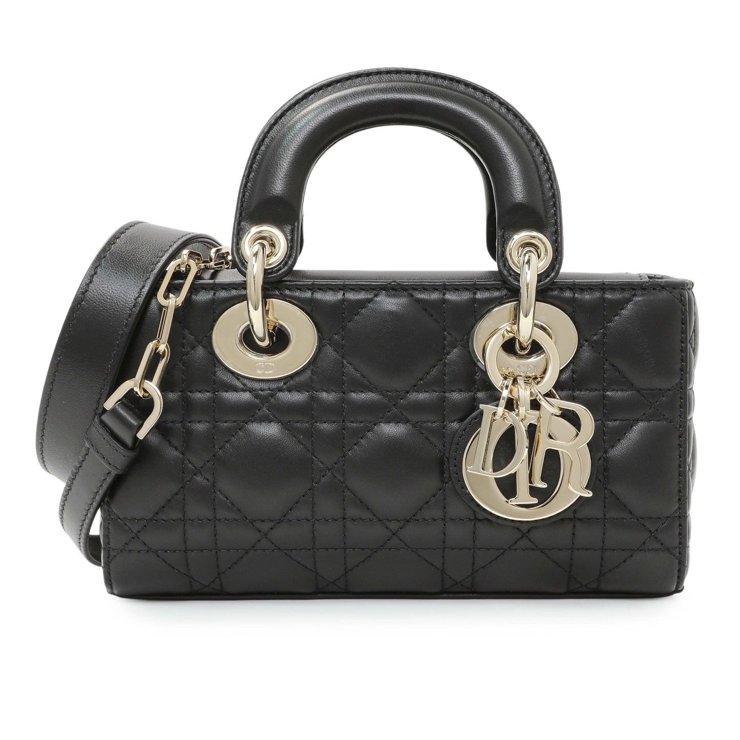 Exclusive Christian Dior Black Cannage Mini Lambskin Lady D-Joy — Front View