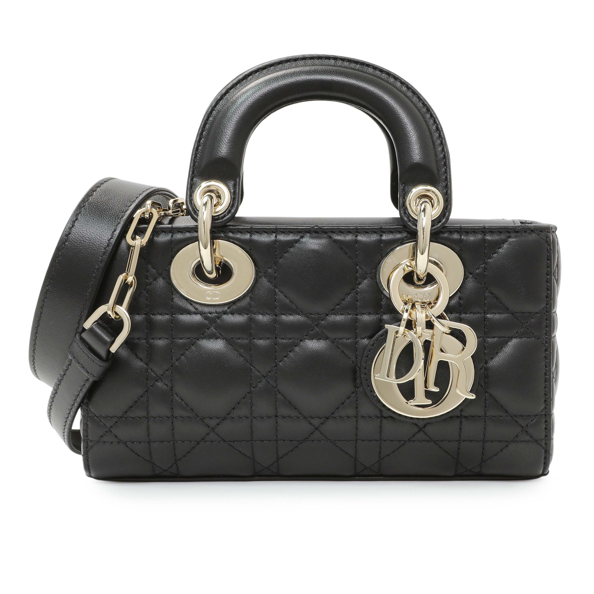 Exclusive Christian Dior Black Cannage Mini Lambskin Lady D-Joy — Front View