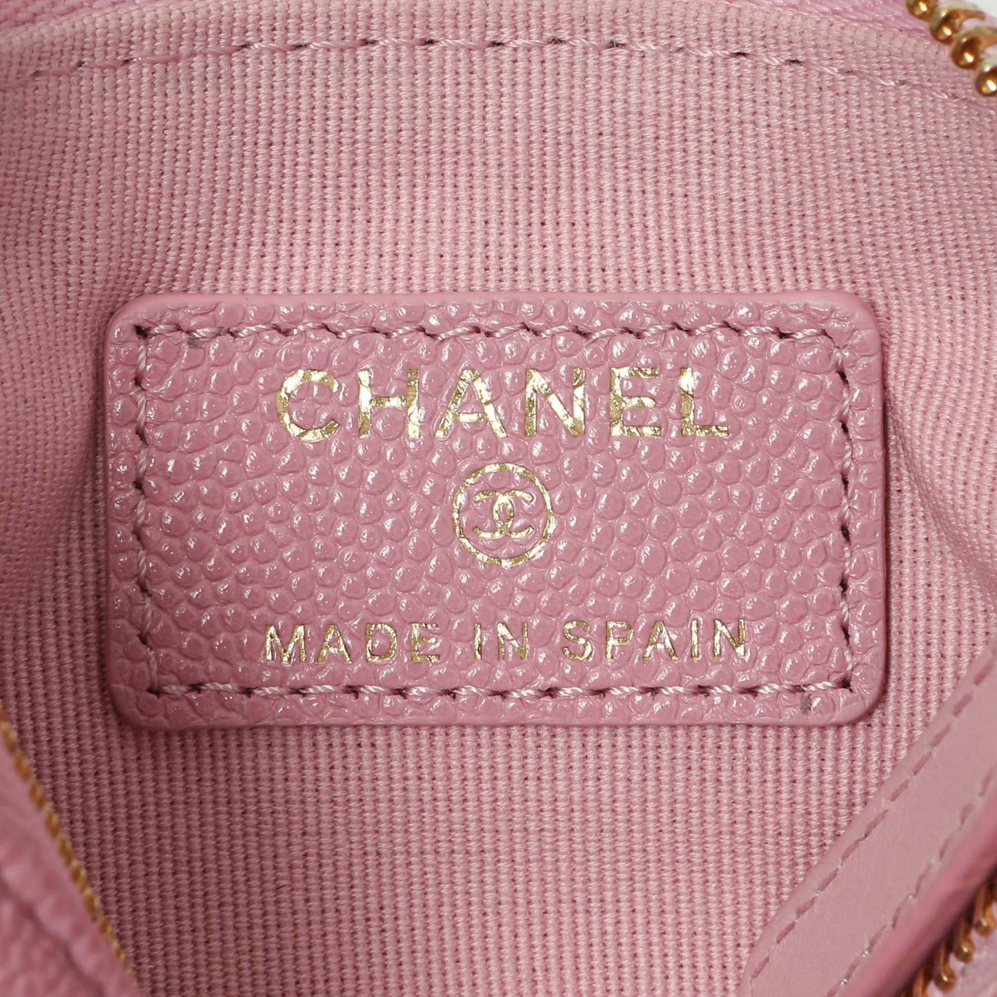 Exclusive Chanel Pink Quilted Caviar Small Cosmetic Case — Detail View