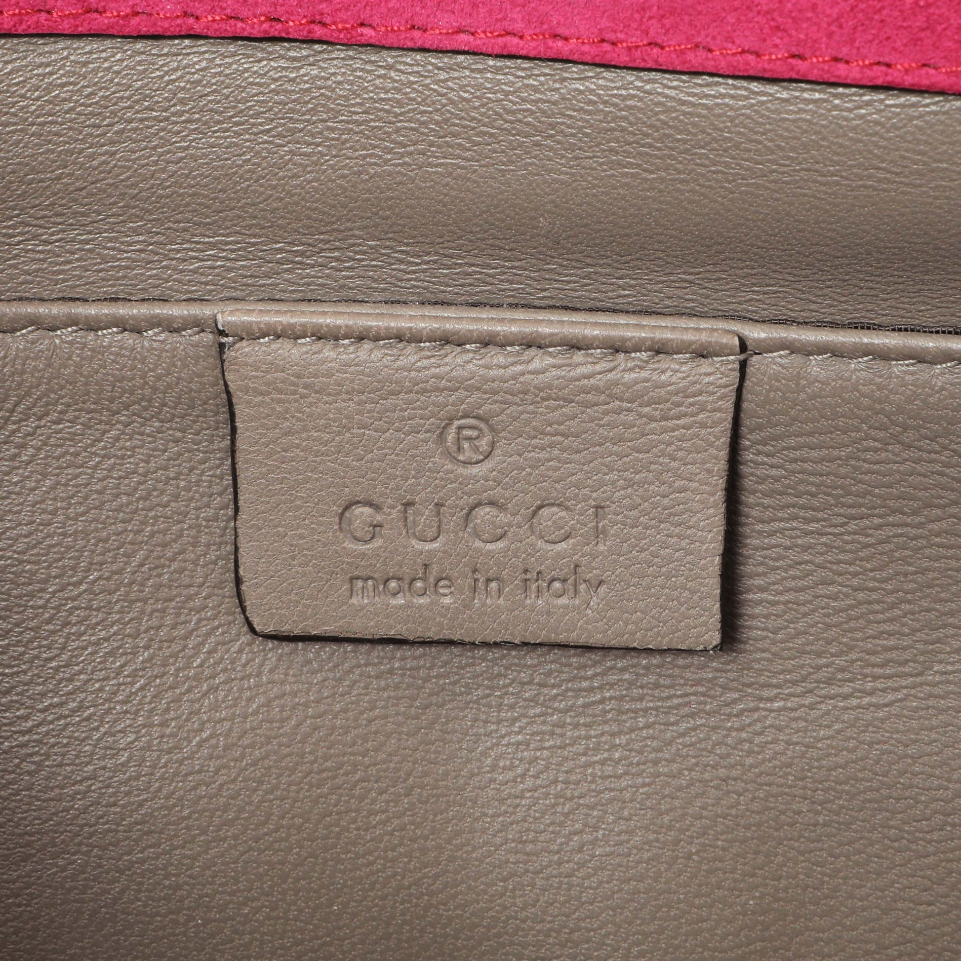 Exclusive Gucci Pink Suede Crystal Interlocking Clutch — Detail View