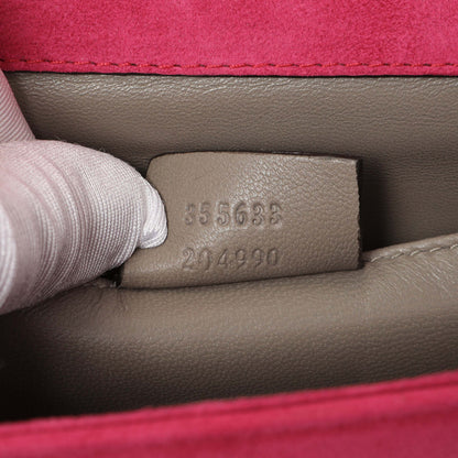 Exclusive Gucci Pink Suede Crystal Interlocking Clutch — Lifestyle View