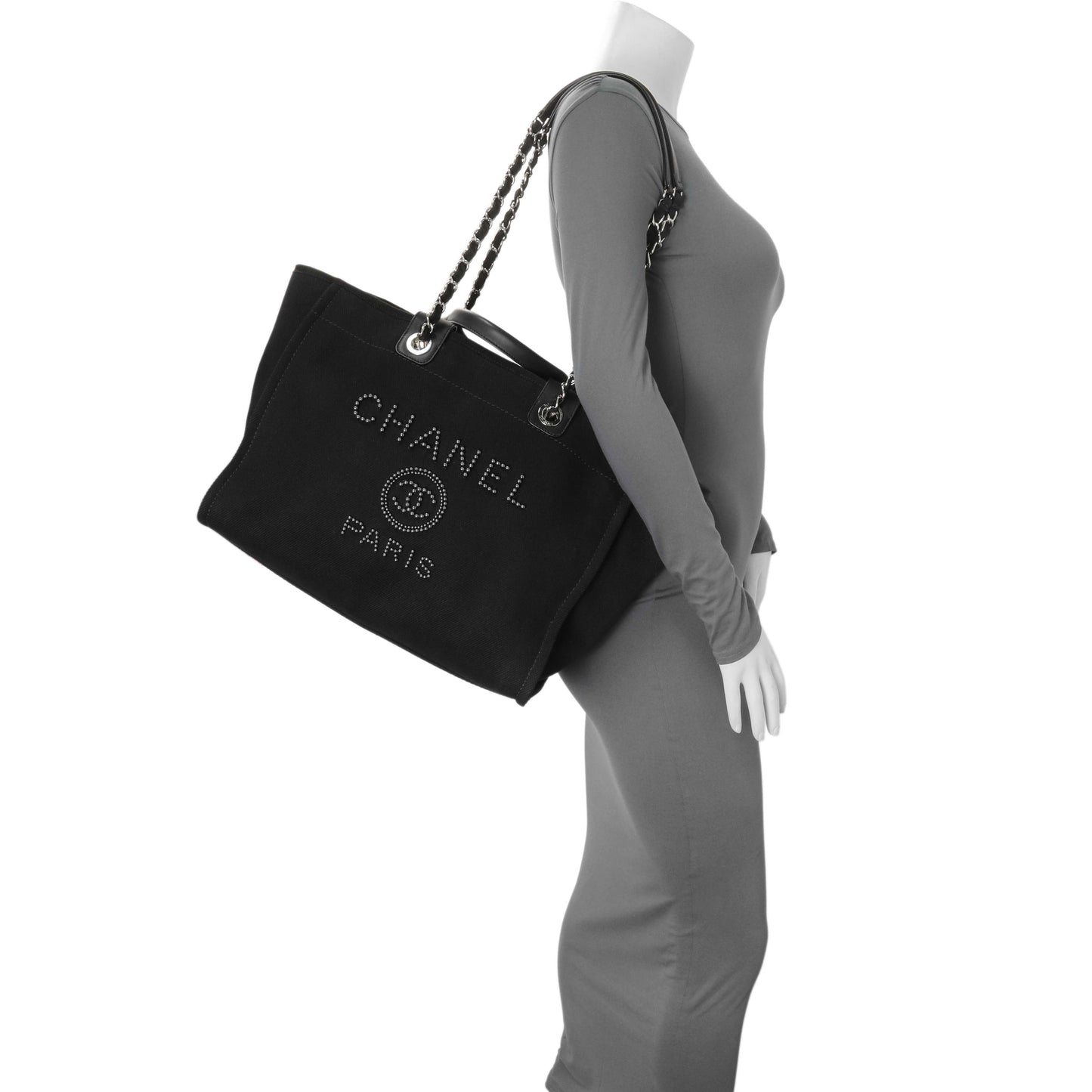 Exclusive Chanel Black Mixed Fibers Medium Deauville — Alternate View 7