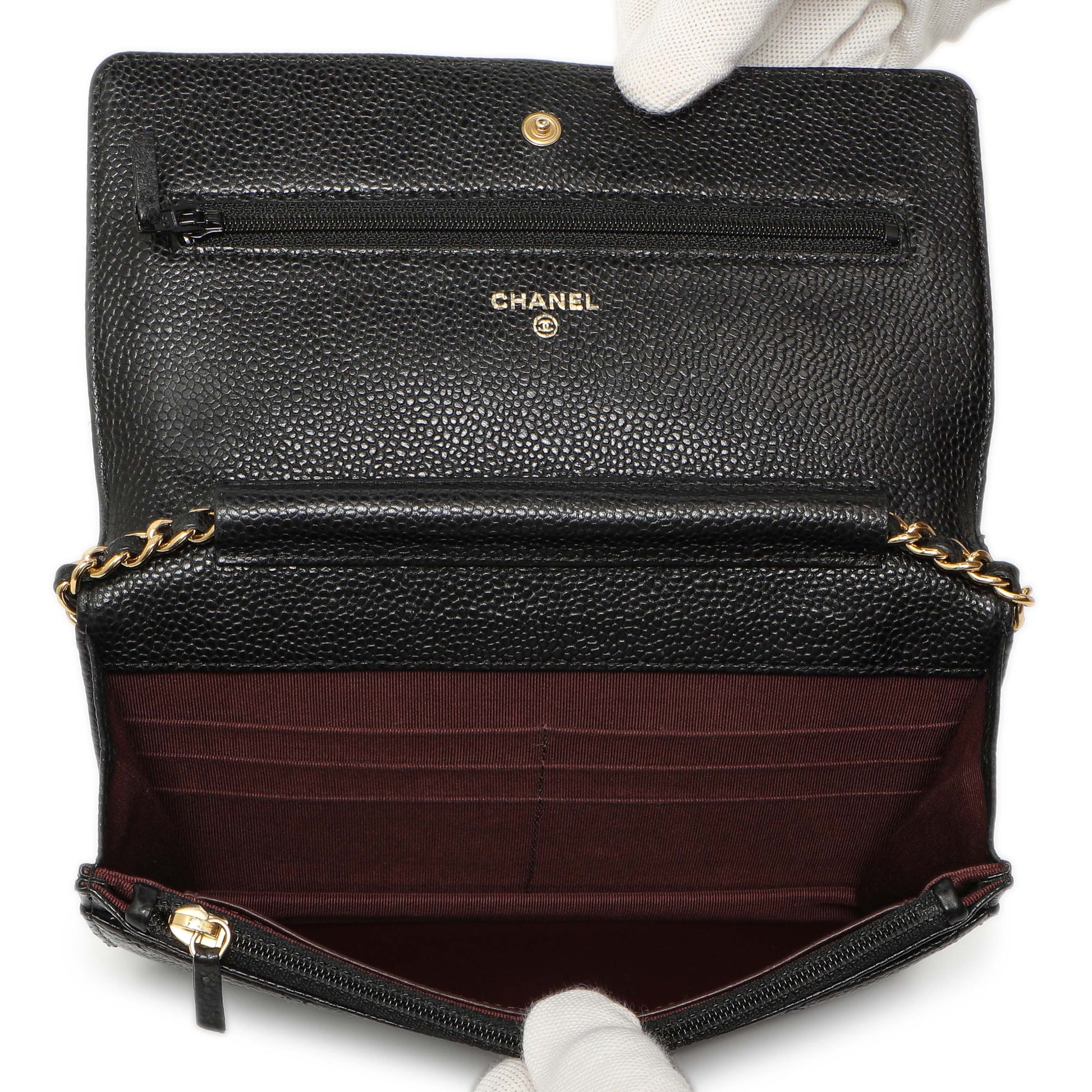 Exclusive Chanel Black Quilted Caviar Classic Wallet on Chain WOC — Top View