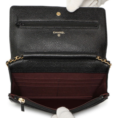 Exclusive Chanel Black Quilted Caviar Classic Wallet on Chain WOC — Top View