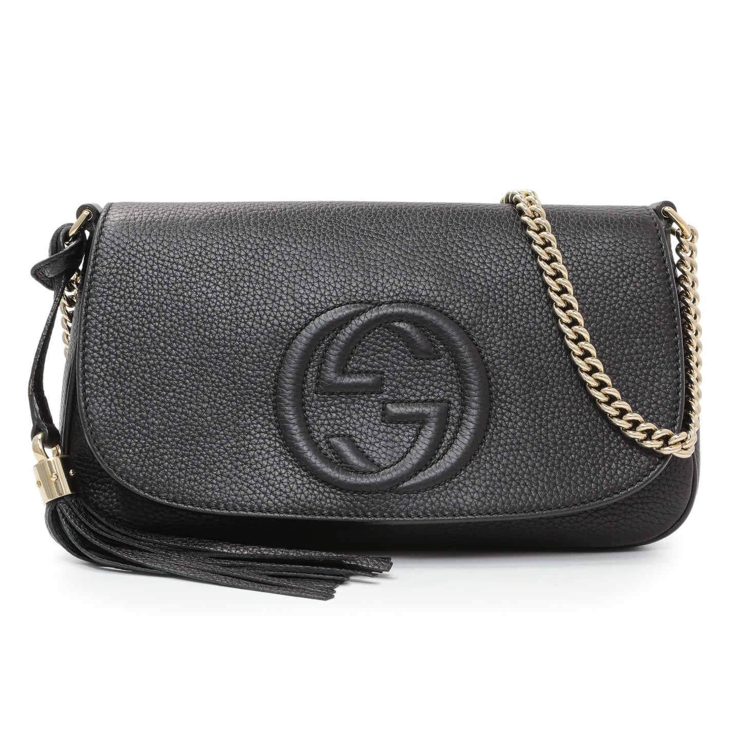 Exclusive Gucci Black Pebbled Calfskin Medium Soho Flap Crossbody — Front View