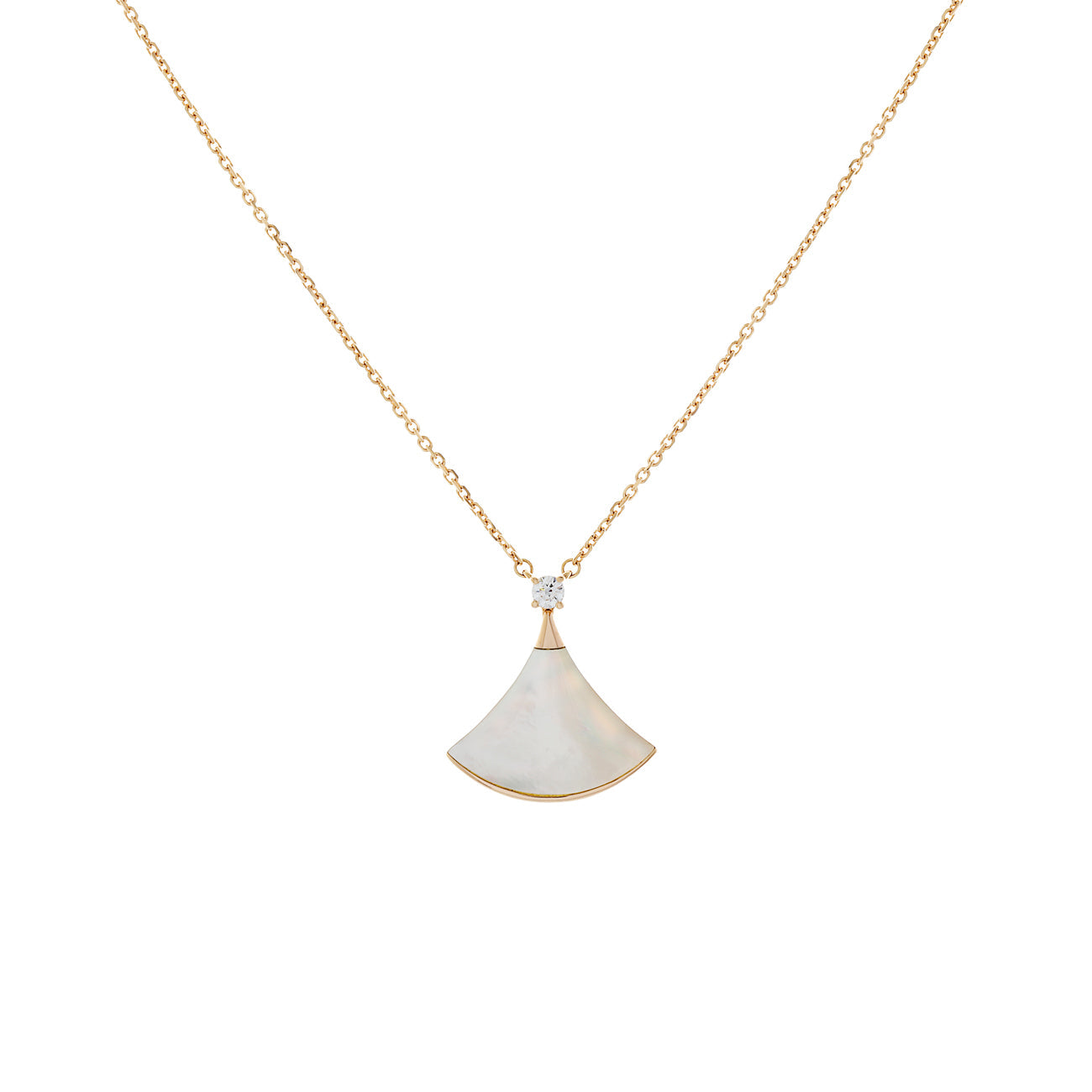Exclusive Bulgari 18K Rose Gold Mother of Pearl Diamond Divas’ Dream Necklace — Front View