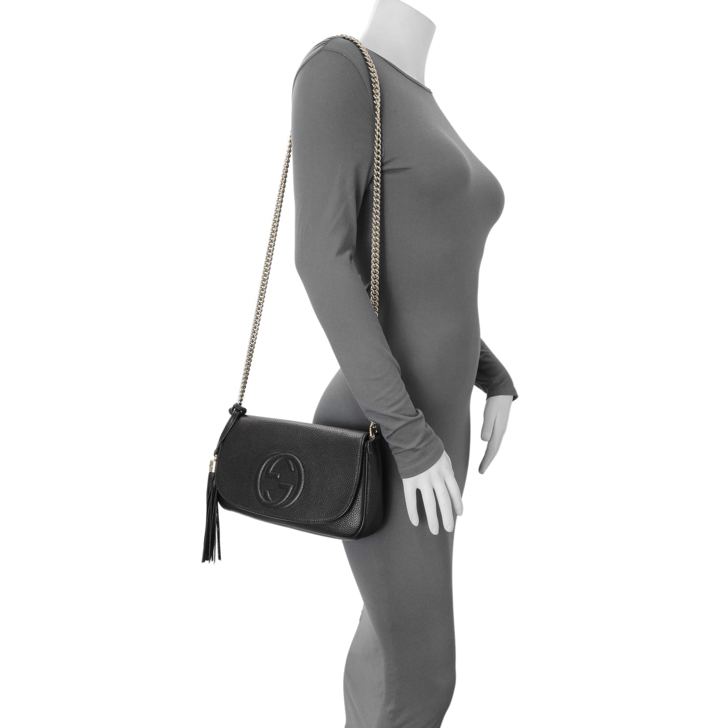 Exclusive Gucci Black Pebbled Calfskin Medium Soho Flap Crossbody — Alternate View 7