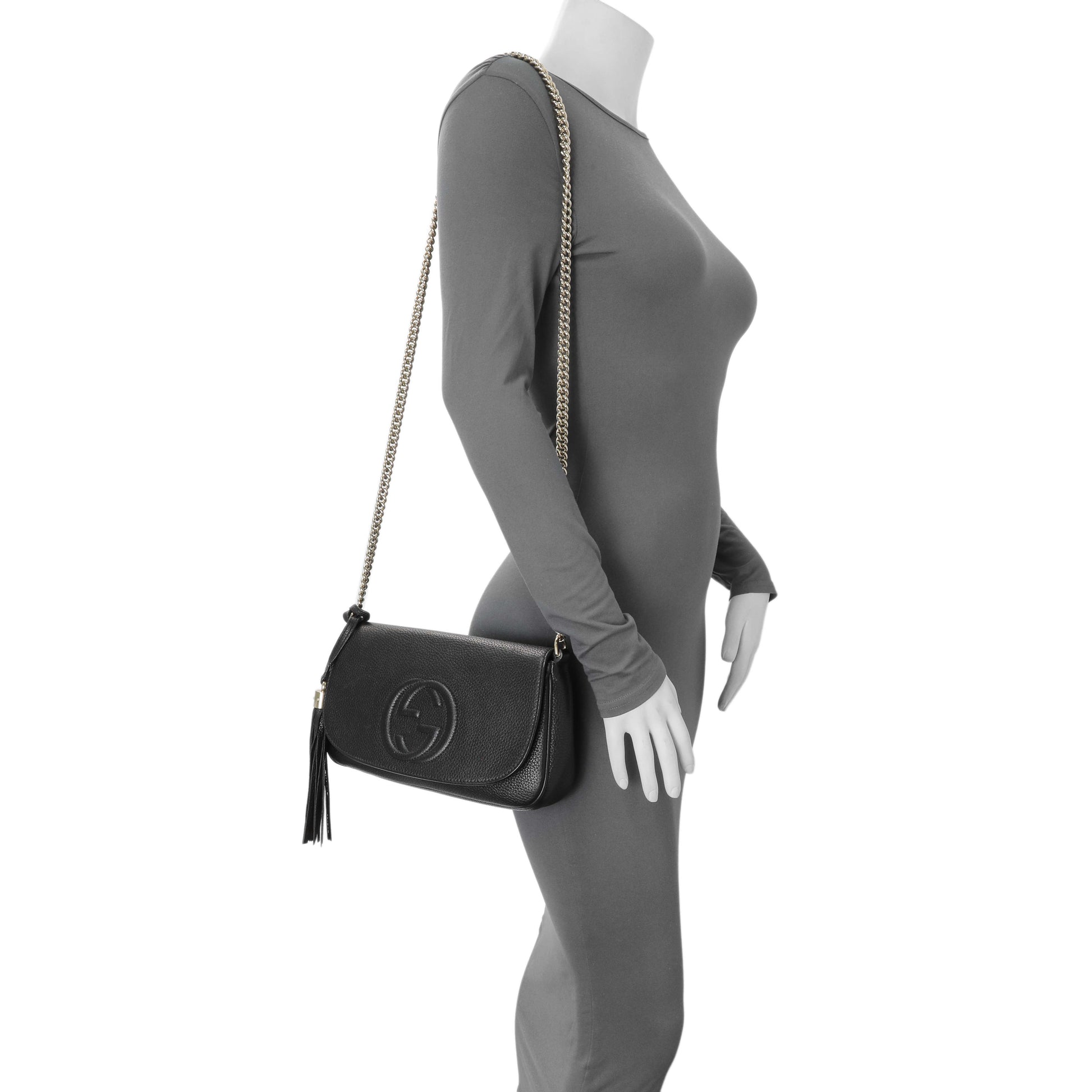 Exclusive Gucci Black Pebbled Calfskin Medium Soho Flap Crossbody — Alternate View 7