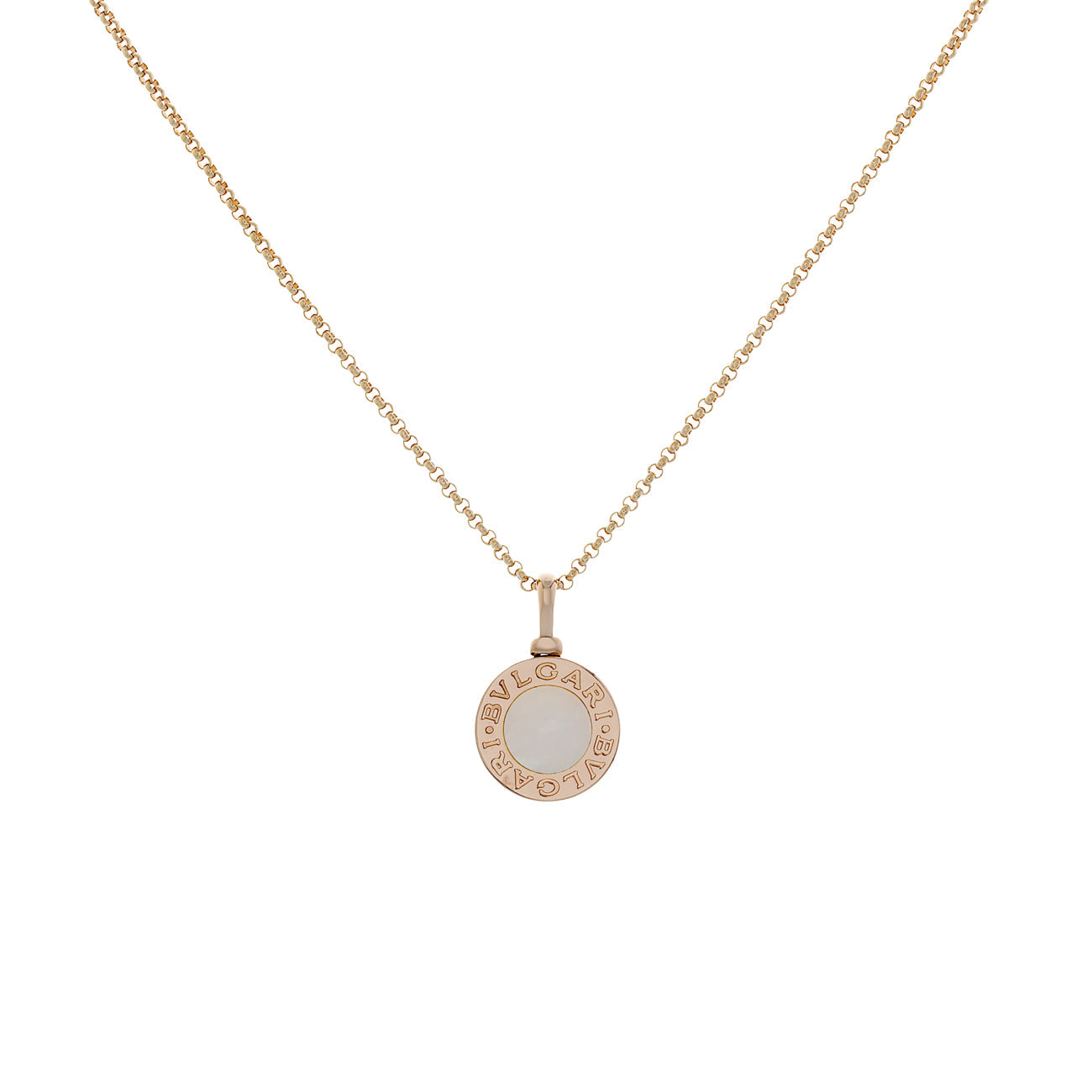 Exclusive Bulgari 18K Rose Gold Mother of Pearl Bvlgari Bvlgari Pendant Necklace — Front View