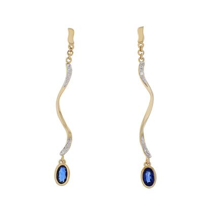 Exclusive 14K Yellow Gold Swirl Drop Sapphire Earrings — Front View