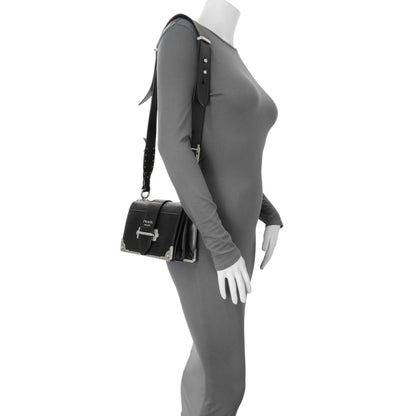 Exclusive Prada Black City Calf Saffiano Cahier Bag — Lifestyle View