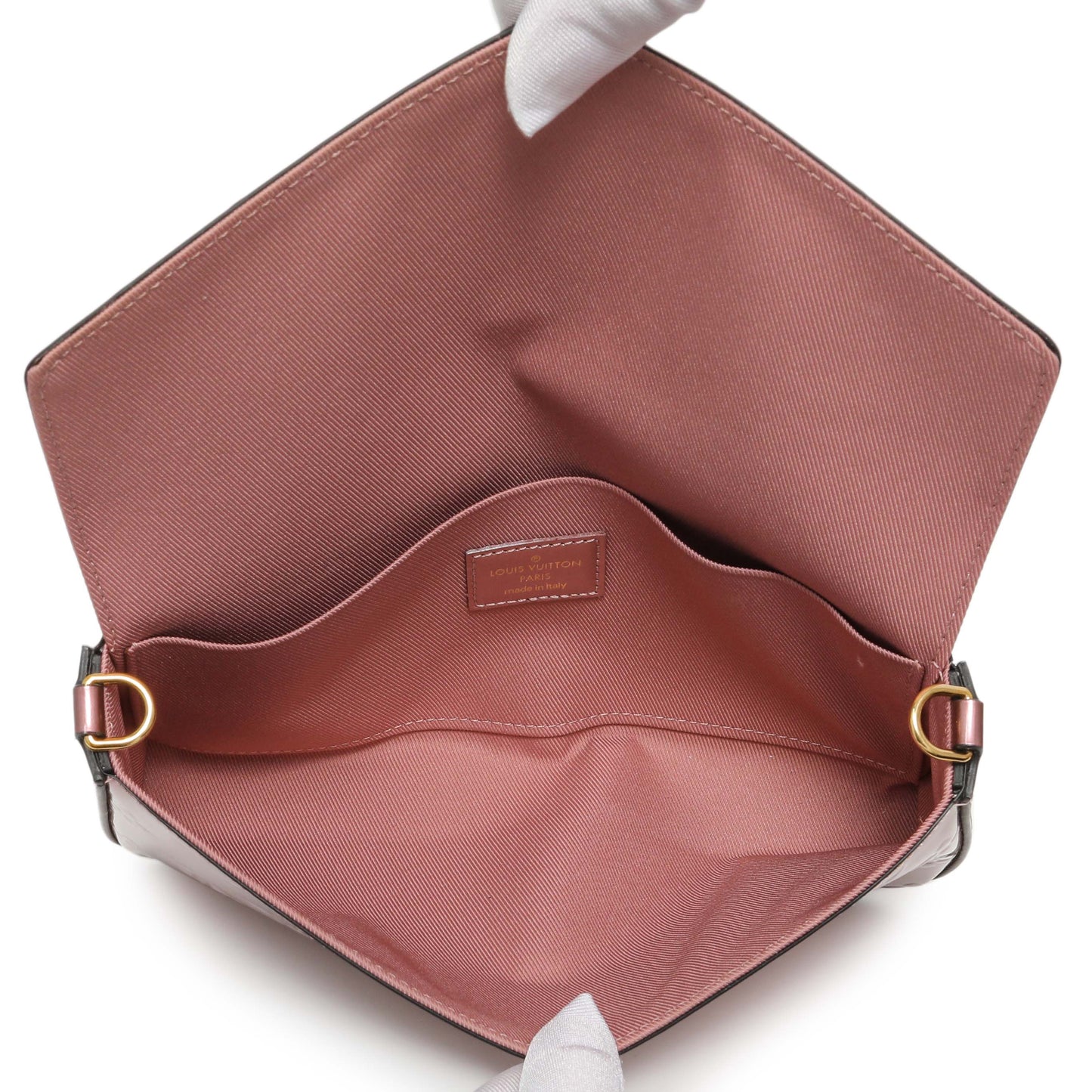 Exclusive Louis Vuitton Metallic Pale Pink Vernis Pochette Felicie Chain Wallet — Top View