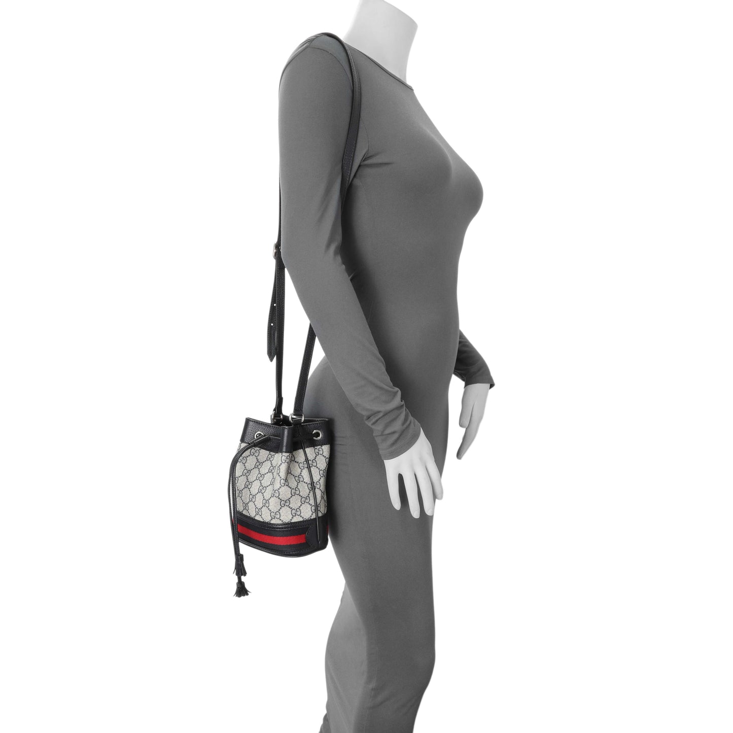 Exclusive Gucci Blue GG Supreme Monogram Web Mini Ophidia Bucket Bag — Alternate View 7