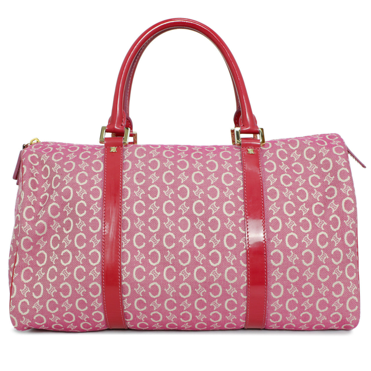 Exclusive Celine Pink Denim Macadam Boston Bag — Front View