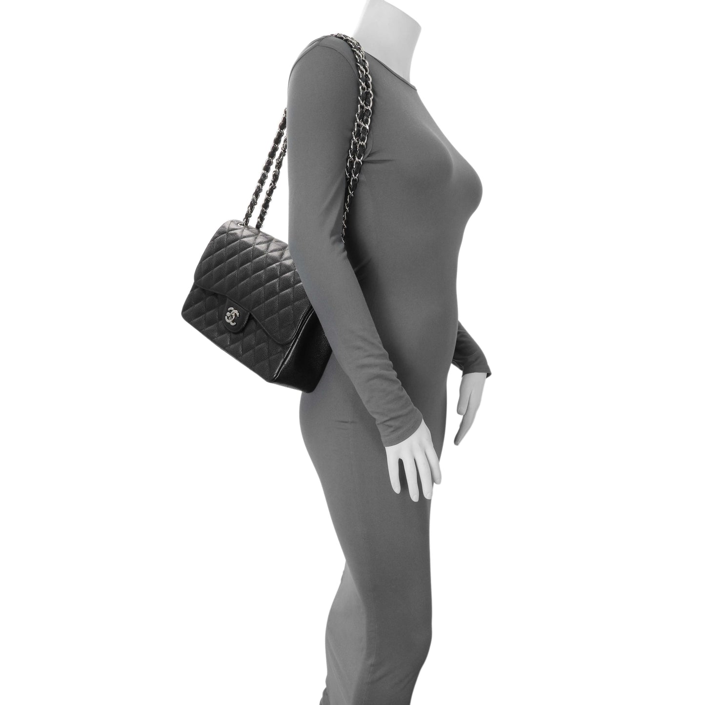 Exclusive Chanel Black Caviar Jumbo Classic Double Flap — Alternate View 11