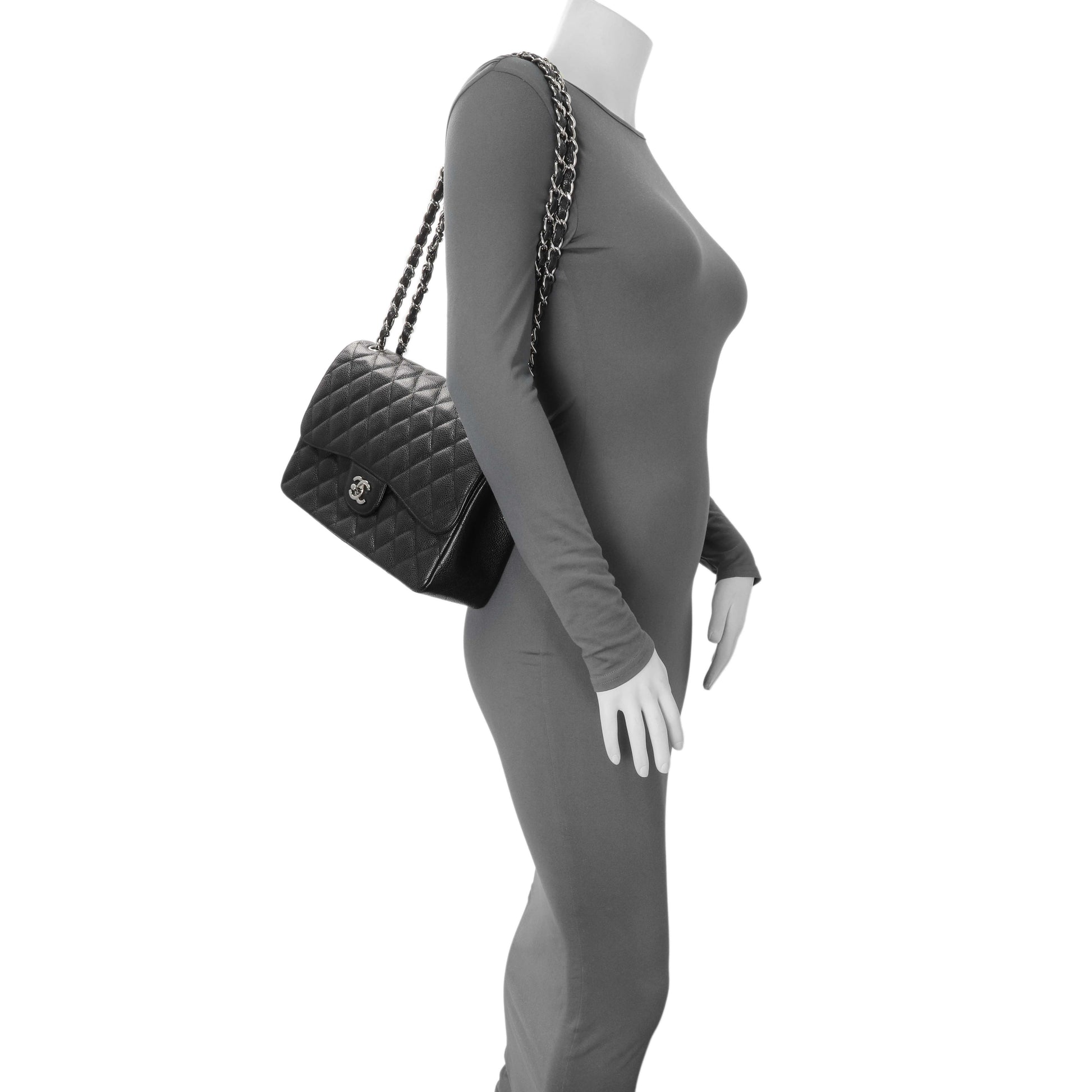 Exclusive Chanel Black Caviar Jumbo Classic Double Flap — Alternate View 11