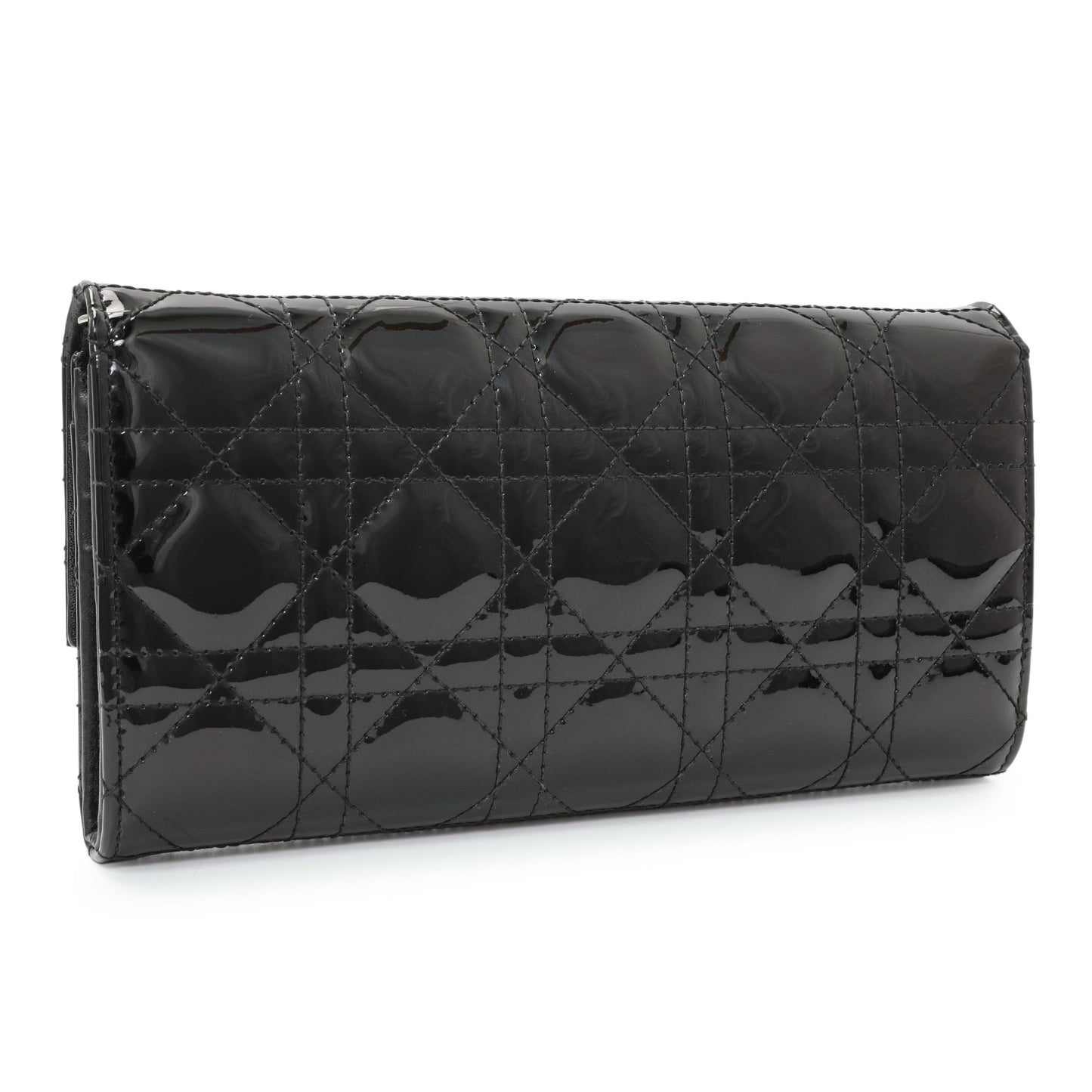 Exclusive Christian Dior Black Patent Cannage Lady Dior Rendezvous Wallet On Chain — Side View