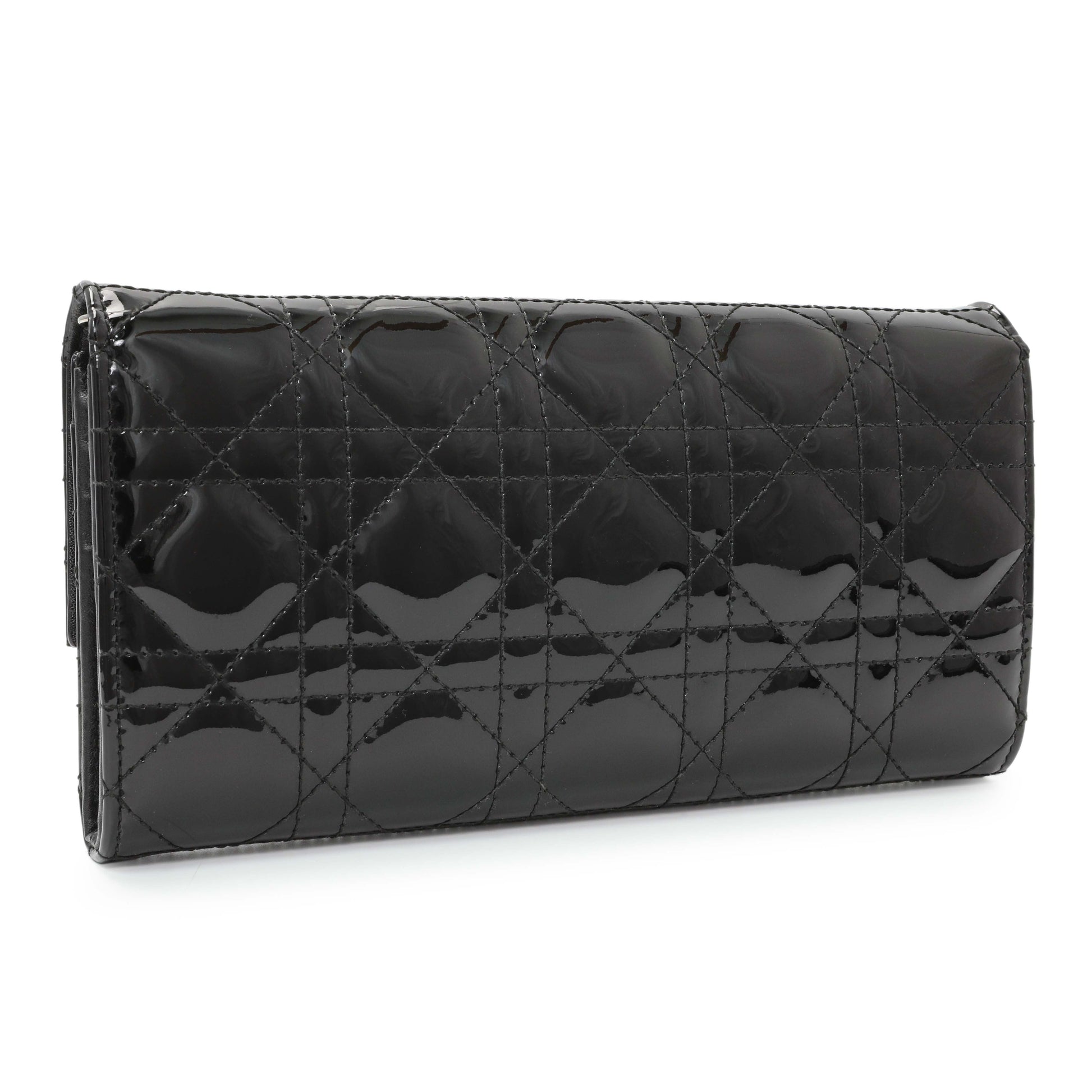 Exclusive Christian Dior Black Patent Cannage Lady Dior Rendezvous Wallet On Chain — Side View