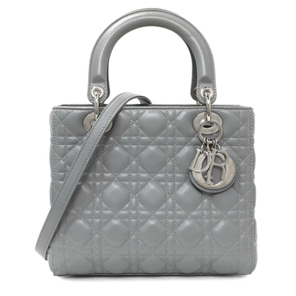 Exclusive Christian Dior Grey Lambskin Cannage Medium Lady Dior — Front View