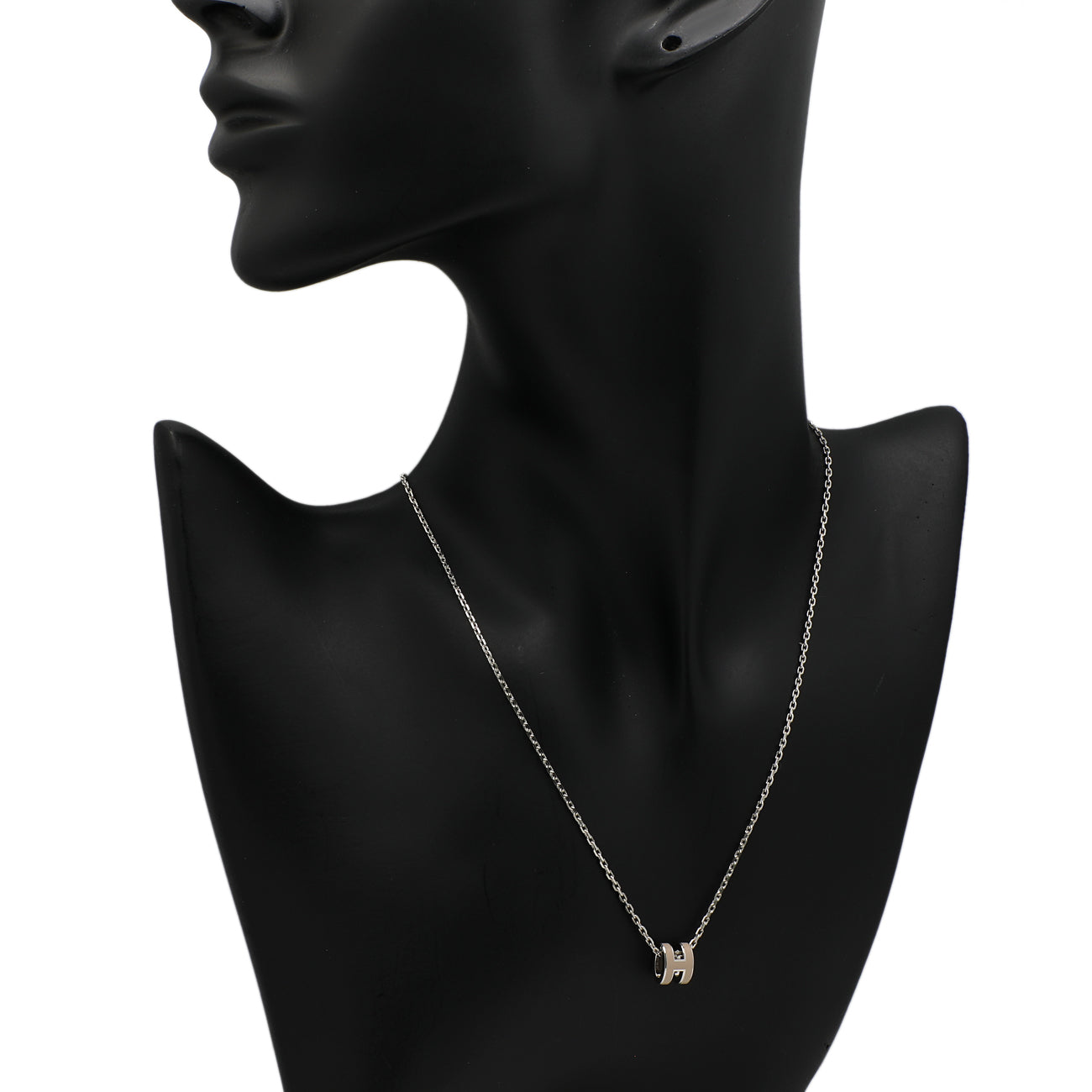 Exclusive Hermes Palladium Marron Glace Mini Pop H Pendant Necklace — Back View