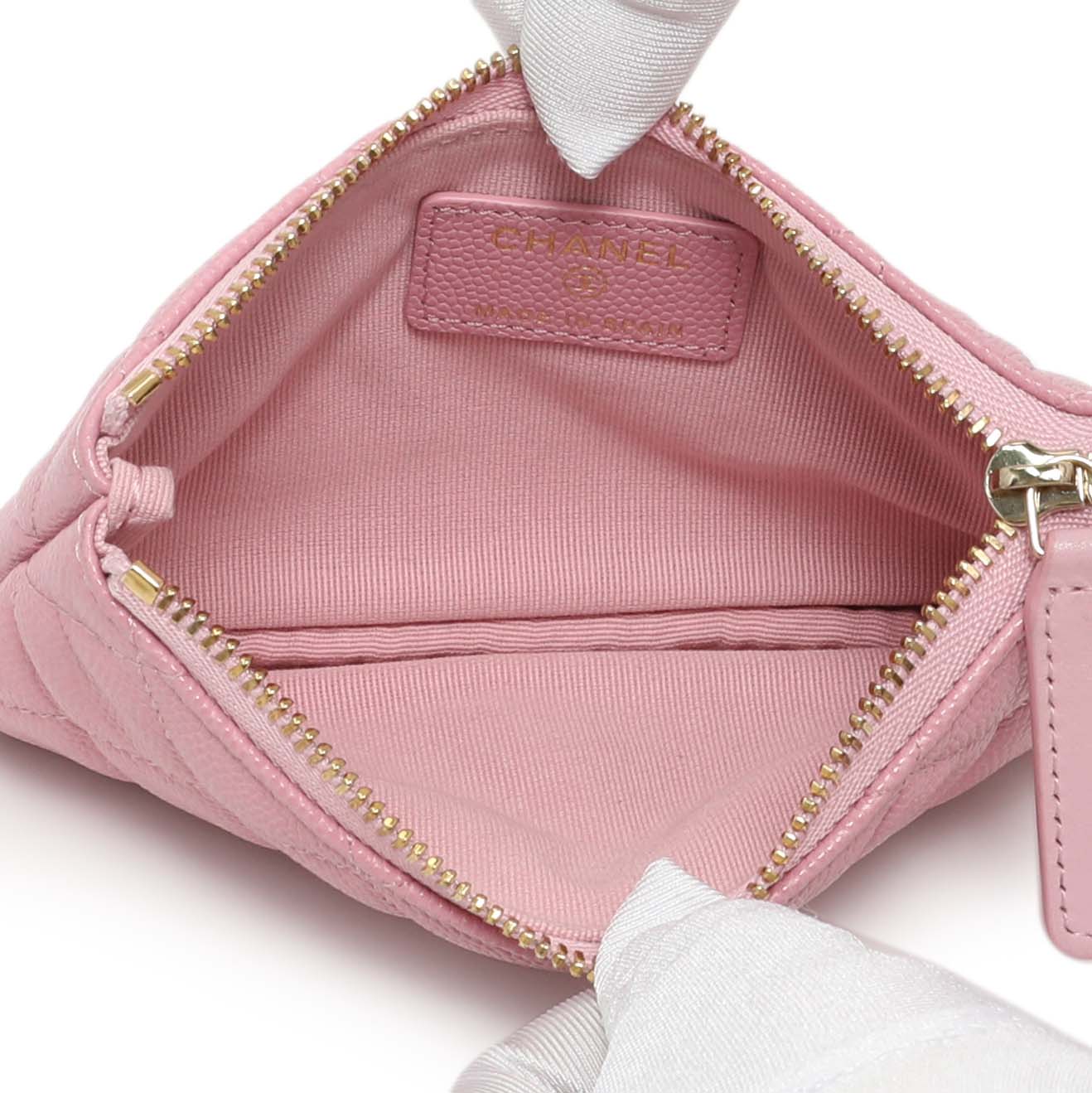 Exclusive Chanel Pink Quilted Caviar Small Cosmetic Case — Top View