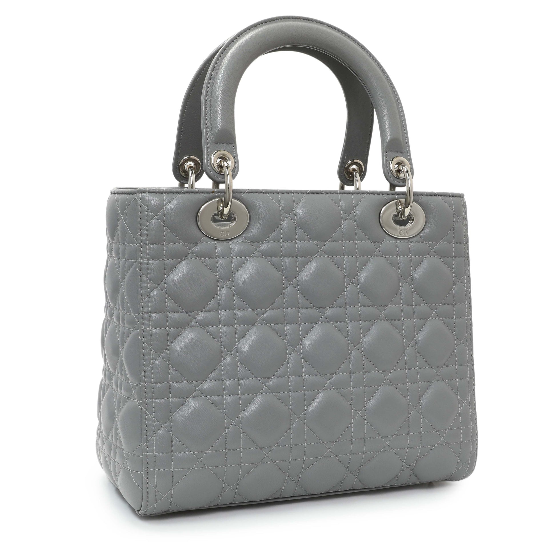 Exclusive Christian Dior Grey Lambskin Cannage Medium Lady Dior — Side View